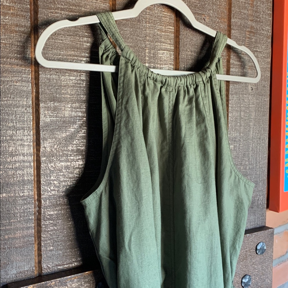 Tommy Bahama halter maxi dress linen pockets size large olive green flowy boho - Picture 2 of 16
